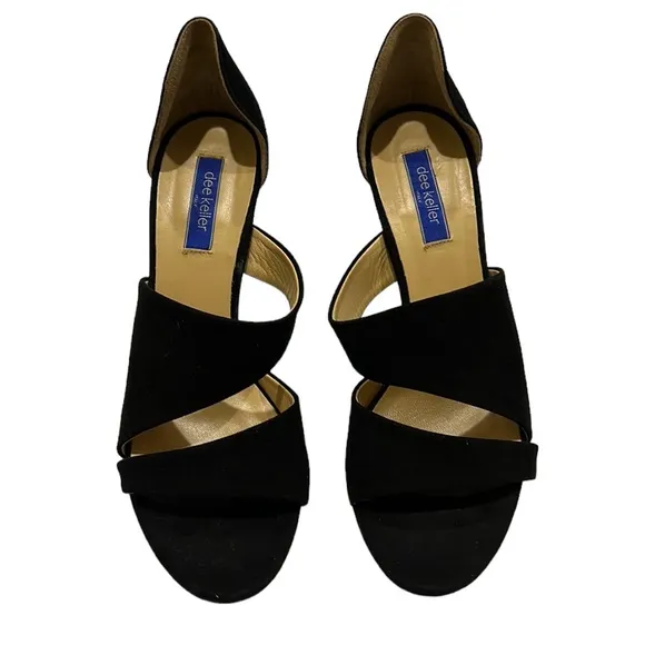 LN Dee Keller Black Suede D’Orsay Strappy Open Toe Stiletto Heels - 38.5 / 7.5