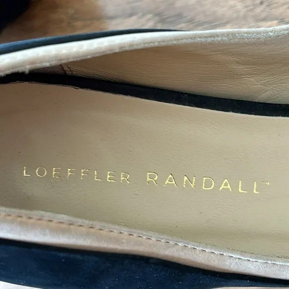 LOEFFLER Randall Aline Pointed Toe Demi Platform Heels Suede Black &amp; Beige 6.5