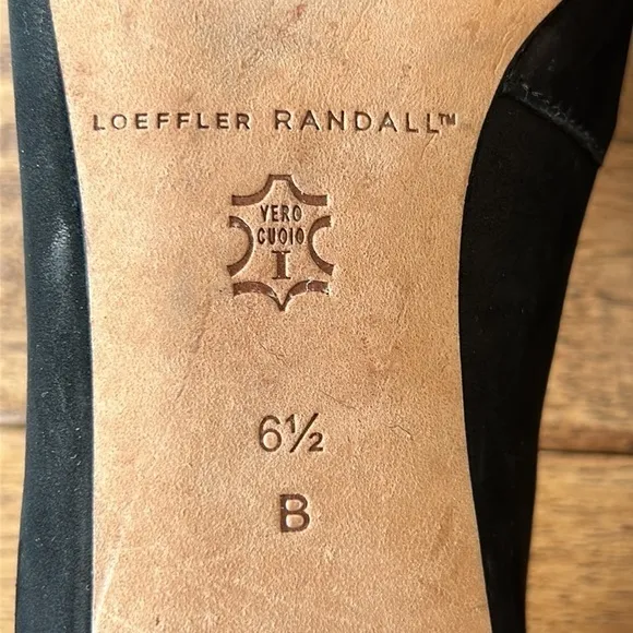 LOEFFLER Randall Aline Pointed Toe Demi Platform Heels Suede Black &amp; Beige 6.5