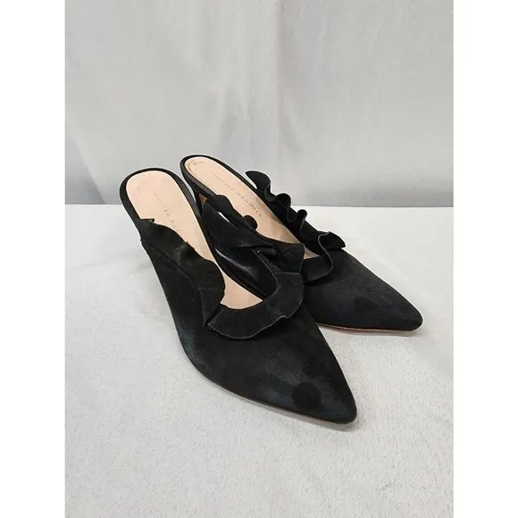 Loeffler Randall Black Suede Ruffle Embellishment Mules Women's 8.5 Heels