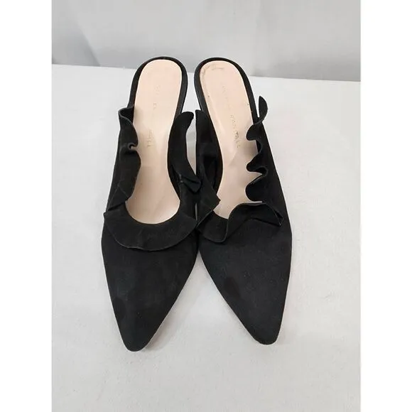 Loeffler Randall Black Suede Ruffle Embellishment Mules Women's 8.5 Heels
