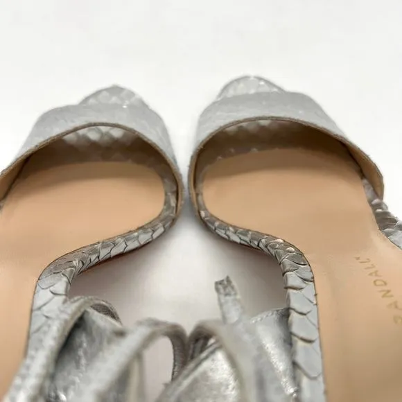LOEFFLER RANDALL Ellie Python Embossed Heels Women 9.5 Silver Strappy Ankle Wrap