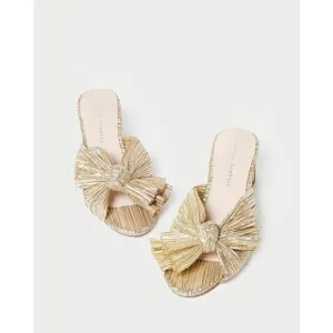 Loeffler Randall Gold Emilia Pleated Knot Mules - 7.5 - Gold