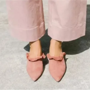 Loeffler Randall Langley Heel Suede Ruffle Mules Dusty Rose