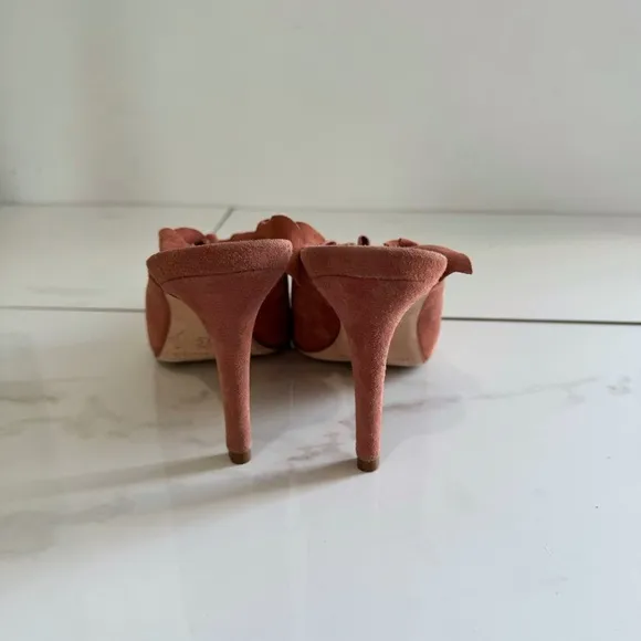Loeffler Randall Langley Heel Suede Ruffle Mules Dusty Rose