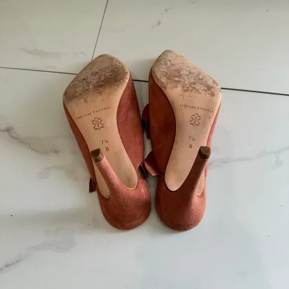 Loeffler Randall Langley Heel Suede Ruffle Mules Dusty Rose