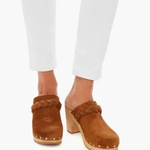 LOEFFLER RANDALL MERRIL CACAO HEELED BRAIDED CLOGS SLIDE SUEDE. Sz: 10.5