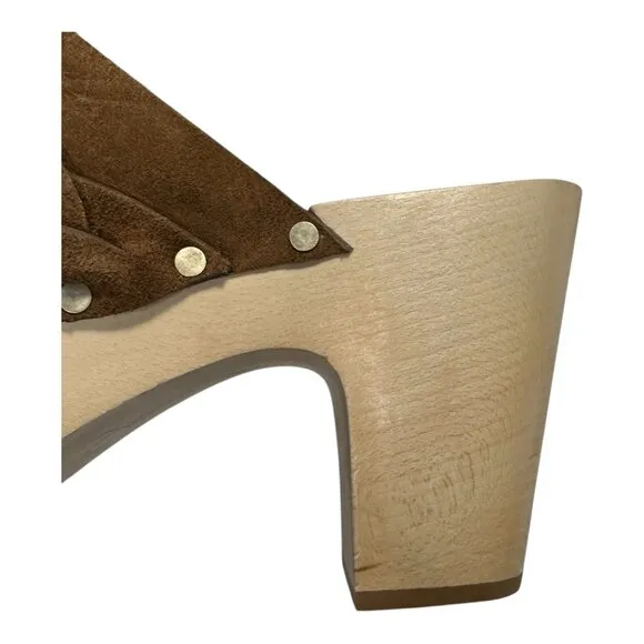 LOEFFLER RANDALL MERRIL CACAO HEELED BRAIDED CLOGS SLIDE SUEDE. Sz: 10.5