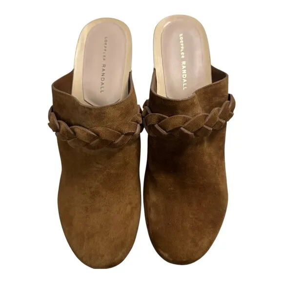 LOEFFLER RANDALL MERRIL CACAO HEELED BRAIDED CLOGS SLIDE SUEDE. Sz: 10.5