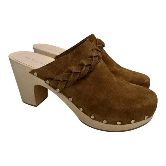 LOEFFLER RANDALL MERRIL CACAO HEELED BRAIDED CLOGS SLIDE SUEDE. Sz: 10.5