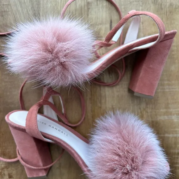 Loeffler Randall Nicolette fox fur pink heels lace up