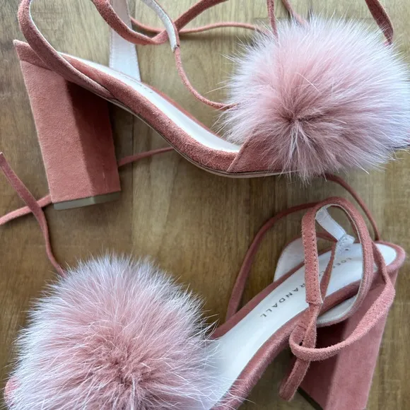 Loeffler Randall Nicolette fox fur pink heels lace up