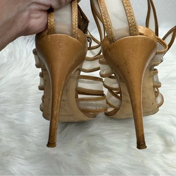 Loeffler Randall Paige Mesh Nude Strappy Heel 7.5