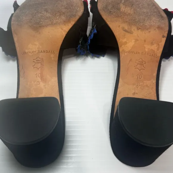 Loeffler Randall Vera Black Suede Ruffle Heeled Mules Size 10