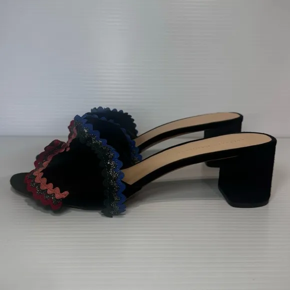 Loeffler Randall Vera Black Suede Ruffle Heeled Mules Size 10