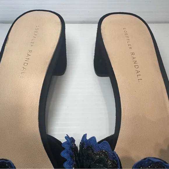 Loeffler Randall Vera Black Suede Ruffle Heeled Mules Size 10
