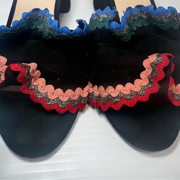 Loeffler Randall Vera Black Suede Ruffle Heeled Mules Size 10