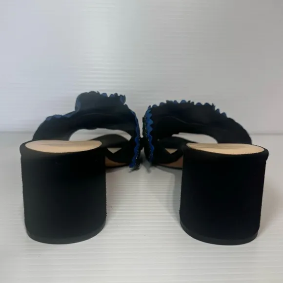 Loeffler Randall Vera Black Suede Ruffle Heeled Mules Size 10