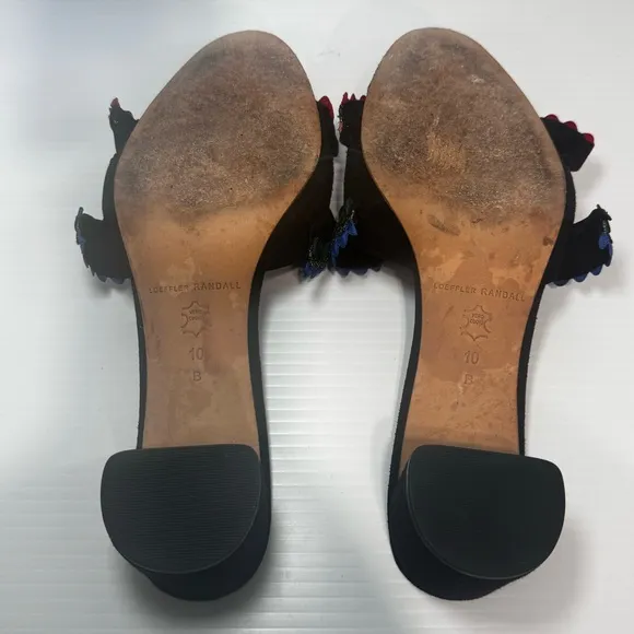 Loeffler Randall Vera Black Suede Ruffle Heeled Mules Size 10