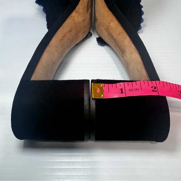 Loeffler Randall Vera Black Suede Ruffle Heeled Mules Size 10