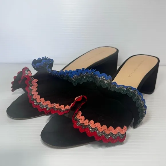 Loeffler Randall Vera Black Suede Ruffle Heeled Mules Size 10