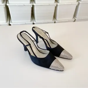 Lord &amp; Taylor Vintage Y2K Starlet Rhinestone Toe Slingback Heels