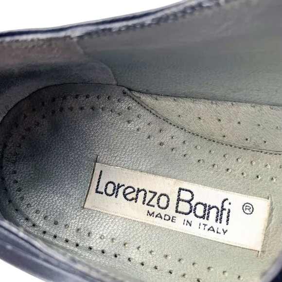 Lorenzo Banfi Black with‎ White Leather Embossed Cap Toe Dress Oxfords