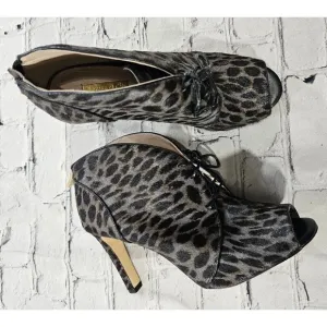 Louise et Cie Shoes Heel Bootie Chukka Open Toe Animal Print Cow Fur WOMENS 8 M
