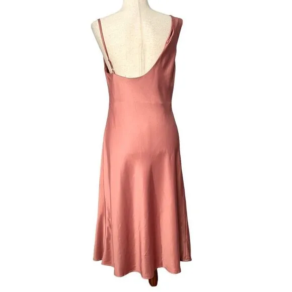 Lulus Pink Satin Asymmetrical Midi Dress| Size M