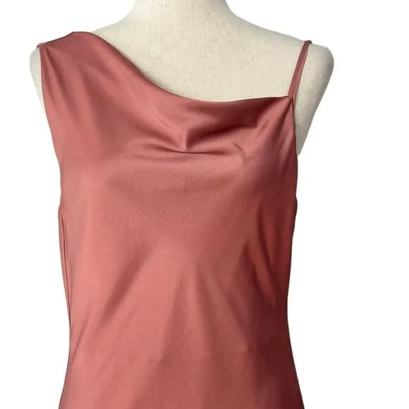 Lulus Pink Satin Asymmetrical Midi Dress| Size M