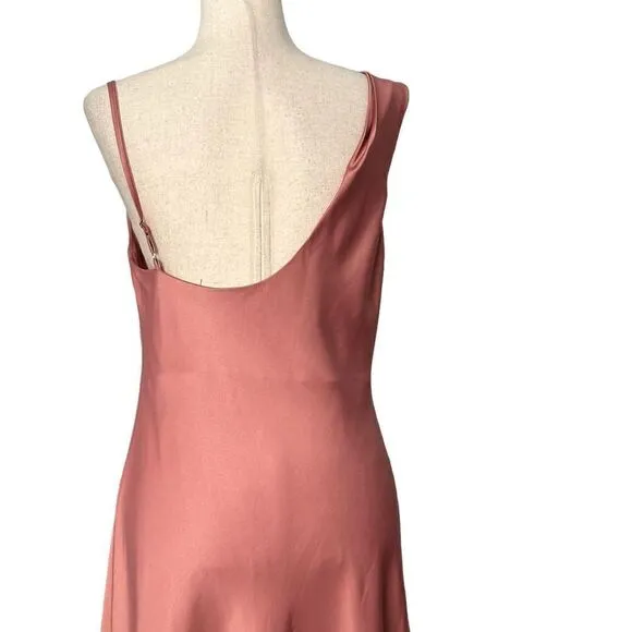 Lulus Pink Satin Asymmetrical Midi Dress| Size M
