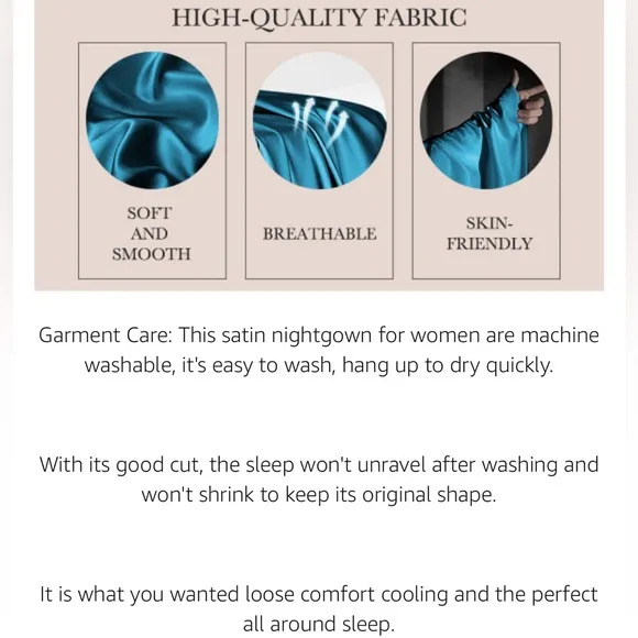 Luxury Silk Nightgown Button Front Night Shirt Silky Satin Turquoise Size XL