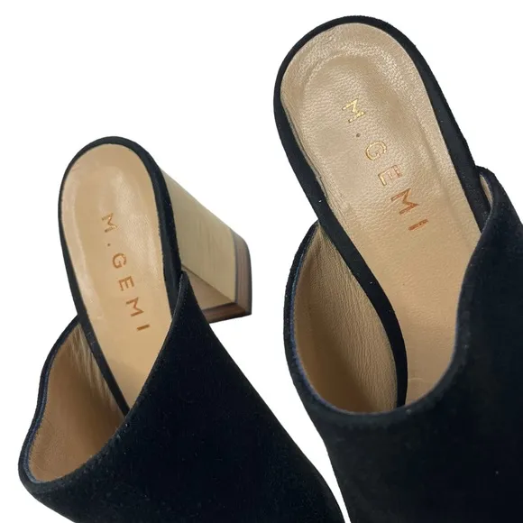M. Gemi | Black Suede Peep Toe Mules 36.5
