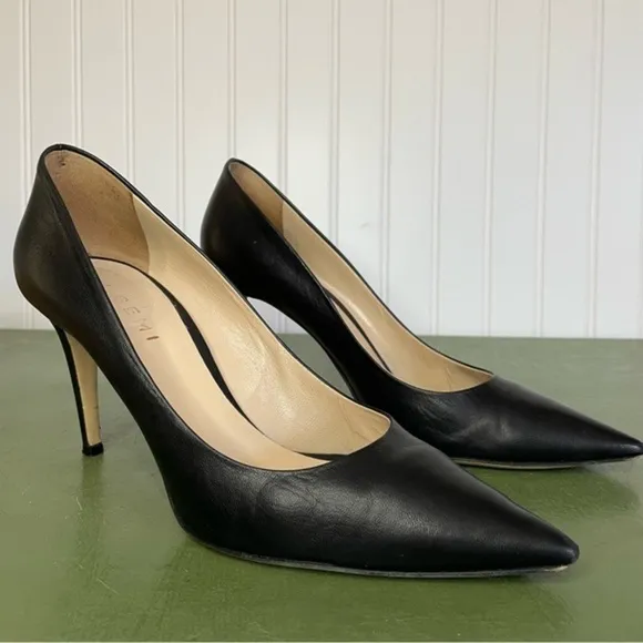M Gemi Classic 90mm High Heels in Black Leather Handmade *Italy*