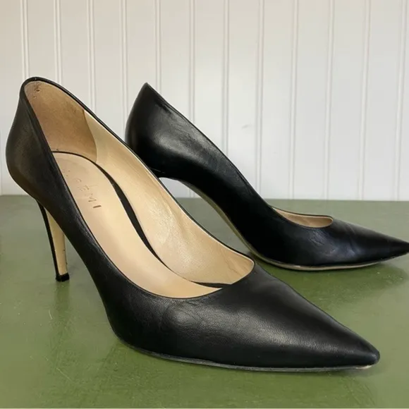 M Gemi Classic 90mm High Heels in Black Leather Handmade *Italy*