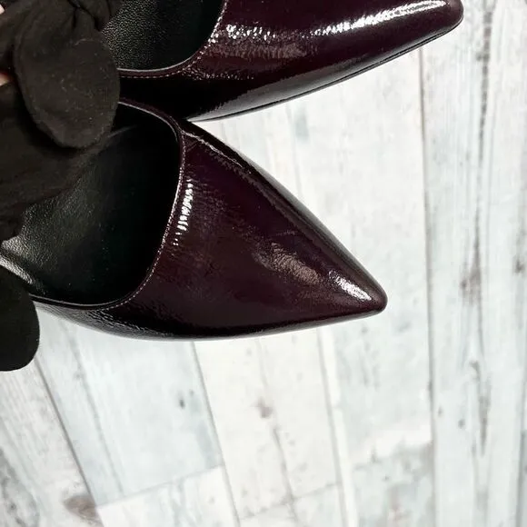 M Gemi patent leather suede bow pointy toe kitten heel mary jane mules 37.5