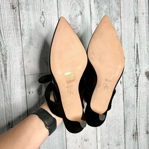 M Gemi patent leather suede bow pointy toe kitten heel mary jane mules 37.5