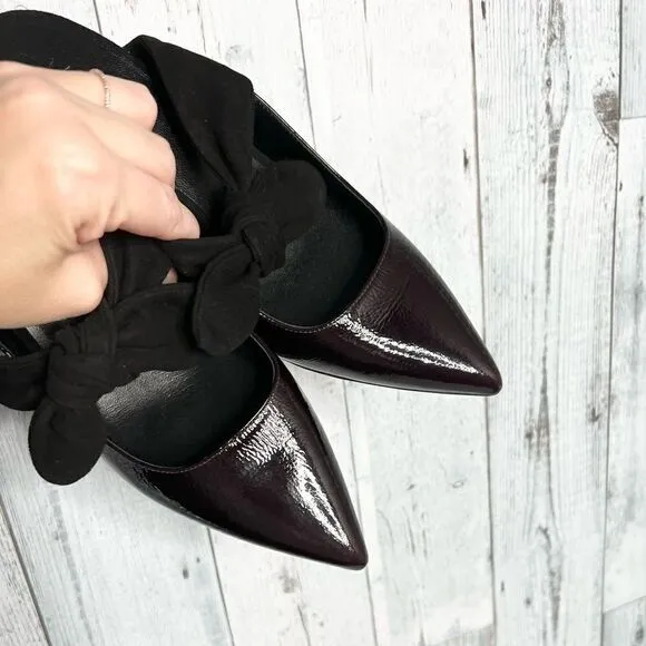 M Gemi patent leather suede bow pointy toe kitten heel mary jane mules 37.5