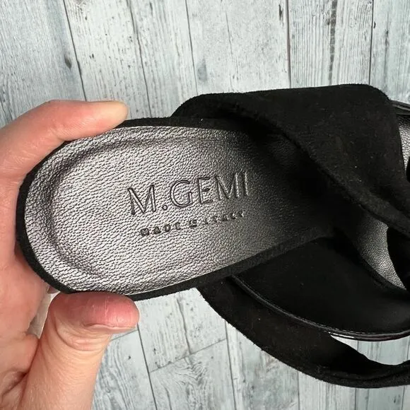 M Gemi patent leather suede bow pointy toe kitten heel mary jane mules 37.5