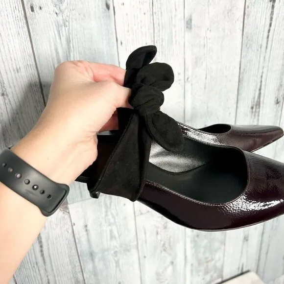 M Gemi patent leather suede bow pointy toe kitten heel mary jane mules 37.5