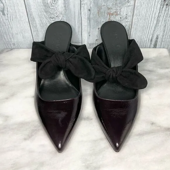 M Gemi patent leather suede bow pointy toe kitten heel mary jane mules 37.5