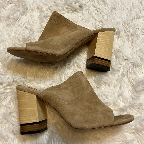 M. Gemi Tan Beige the Notare Block Heel Peep Toe Mules