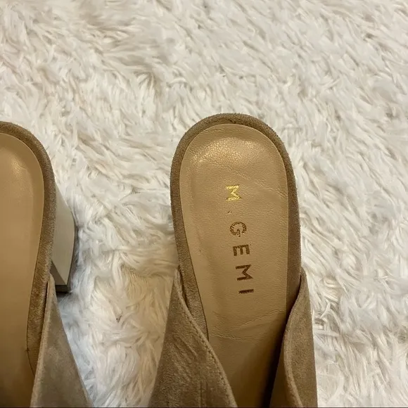 M. Gemi Tan Beige the Notare Block Heel Peep Toe Mules