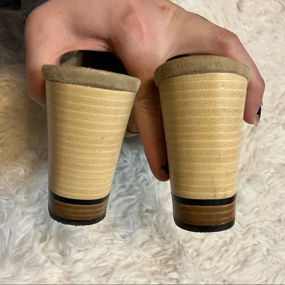 M. Gemi Tan Beige the Notare Block Heel Peep Toe Mules