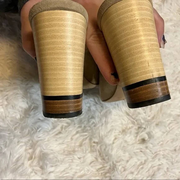 M. Gemi Tan Beige the Notare Block Heel Peep Toe Mules