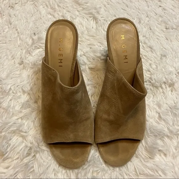 M. Gemi Tan Beige the Notare Block Heel Peep Toe Mules