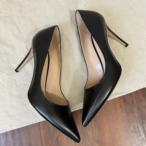 M. GEMI The Esatto 90mm Pointed Toe Pump Heels Black Leather