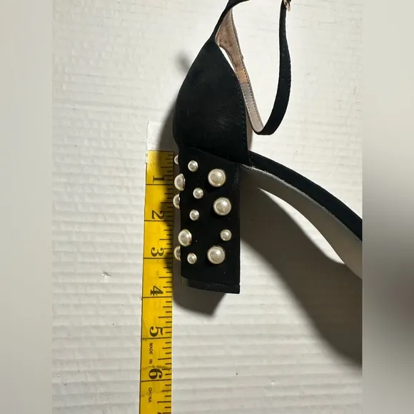 Madden Girl Bitsyy Black Suede Block Heel With Faux Pearls Strappy Party New 9