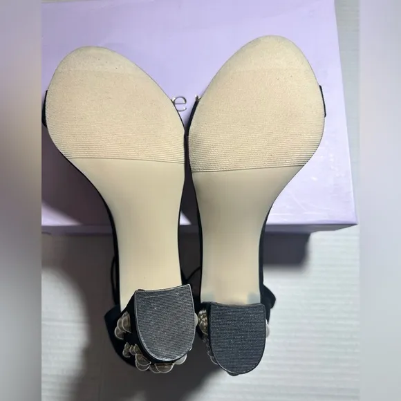 Madden Girl Bitsyy Black Suede Block Heel With Faux Pearls Strappy Party New 9