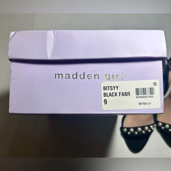 Madden Girl Bitsyy Black Suede Block Heel With Faux Pearls Strappy Party New 9